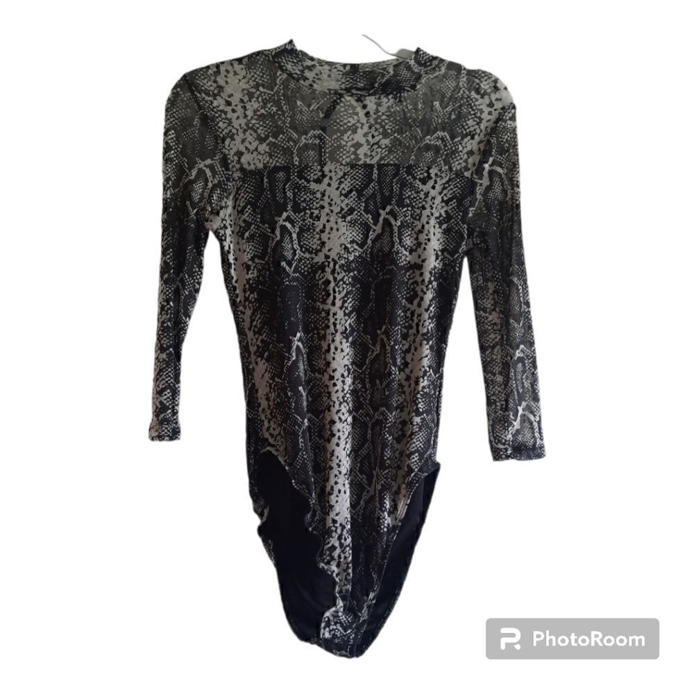 Almost Famous Snakeskin Bodysuit Keyhole Mesh Second Skin